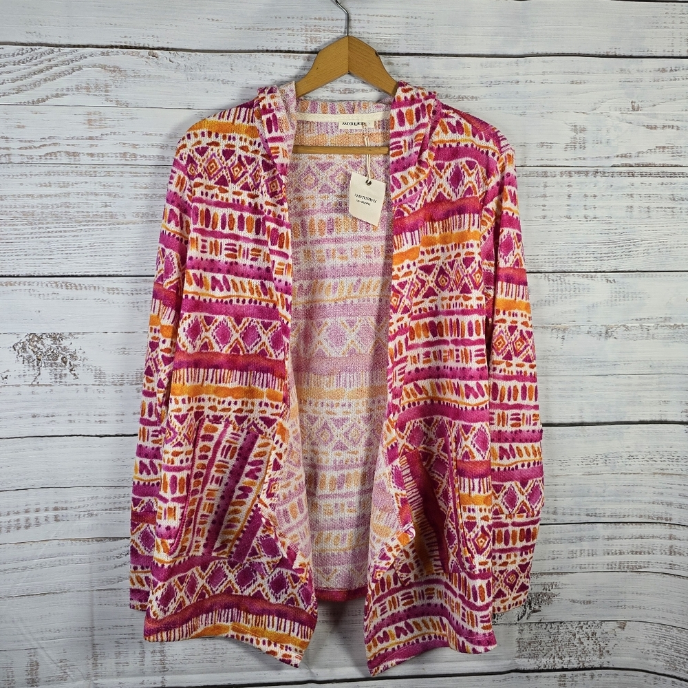 Boho‎ Aztec Cardigan Pink Tribal Andthewhy Open Knit Sweater S,M,L,XL NWT